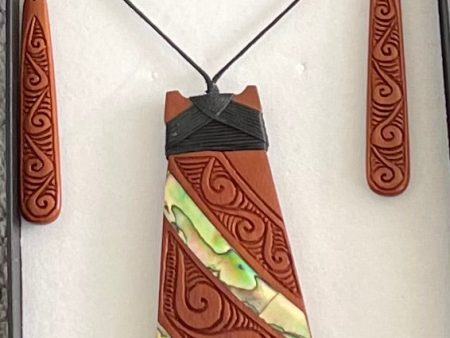 Wood and Paua Toki Set - Bone Necklace & Earrings Supply