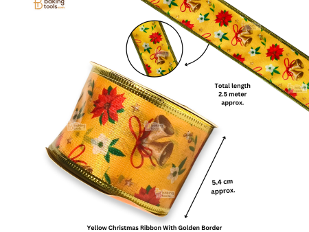 Yellow Christmas Ribbon With Golden Border 2.5 Metres - Big (2 Inch Wide) Cheap