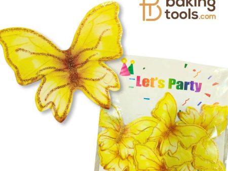 Yellow Paper Butterfly Cake Topper (Pack Of 10) 002 For Sale