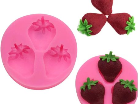 3 Cavity Strawberry Silicon Fondant Gum Paste Mould Online Sale