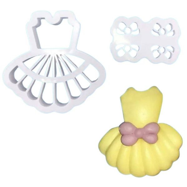 2 Pcs Princess Girl Dress Frock With Bow Tie Plunger Cutter Cookie Cutter Sale