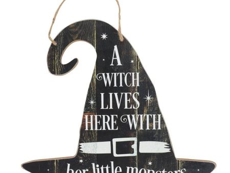 A Witch Lives Here Hanging MDF Sign For Cheap