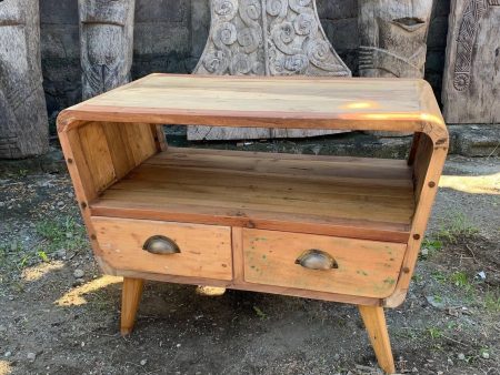 Small TV Stand with 2 Draws Round - Recycled Wood Online Sale