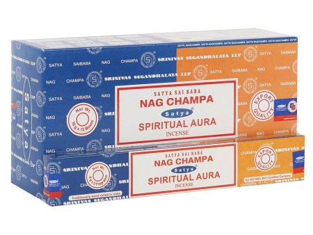 12 Pack of Combo Satya Incense - Nag Champa and Spiritual Aura For Discount