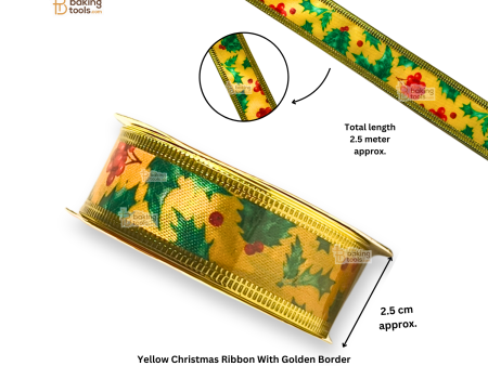 Yellow Christmas Ribbon With Golden Border 2.5 Metres - Small (1 Inch Wide) For Discount