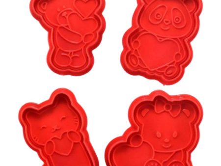 4 PCs Teddy Bear Valentine s Fondant Cookie Biscuit Cutter Plunger Cutter Online Sale