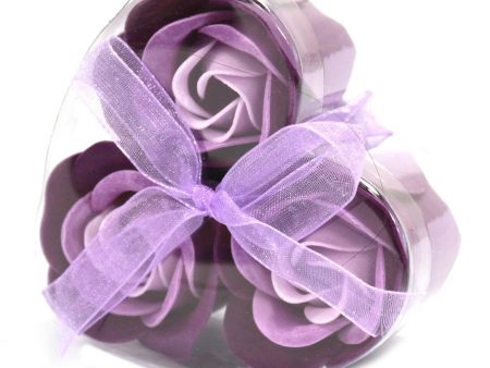 Set of 3 Soap Flower Heart Box - Lavender Roses For Cheap