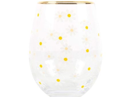 All Over Daisy Print Stemless Wine Glass Cheap