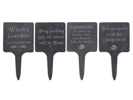 Set of 4 Slate Gothic Garden Signs Hot on Sale