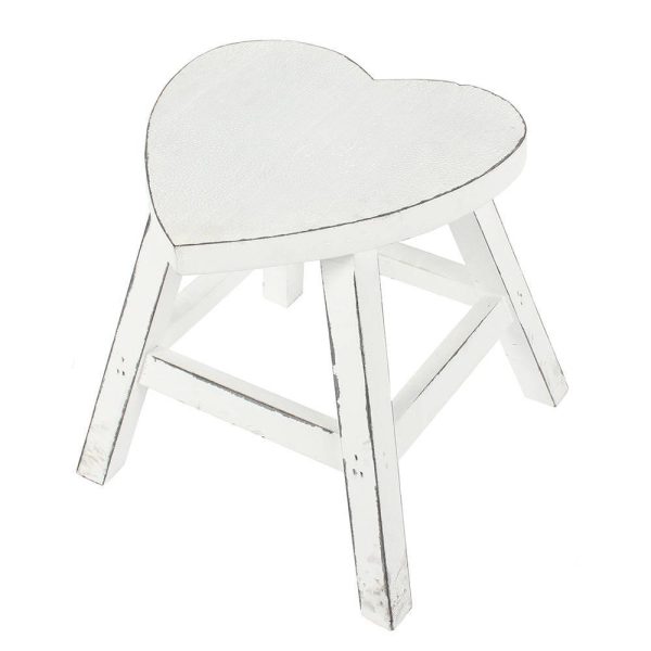 White Shabby Heart Stool Supply