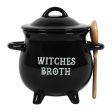 Witches Broth Cauldron Soup Bowl with Broom Spoon on Sale