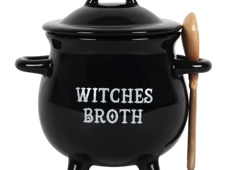 Witches Broth Cauldron Soup Bowl with Broom Spoon on Sale