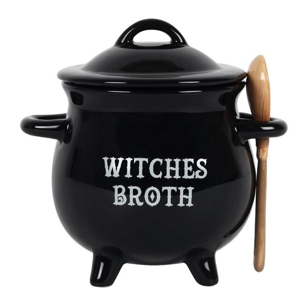 Witches Broth Cauldron Soup Bowl with Broom Spoon on Sale