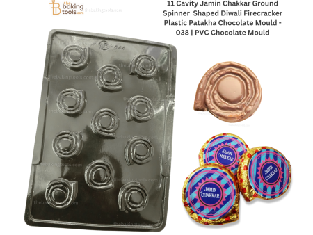 11 Cavity Jamin Chakkar (Chakkari) Ground Spinner Shaped Diwali Firecracker Plastic Patakha Chocolate Mould - 038 | PVC Chocolate Mould Fashion