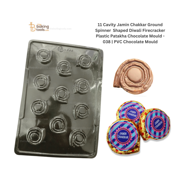 11 Cavity Jamin Chakkar (Chakkari) Ground Spinner Shaped Diwali Firecracker Plastic Patakha Chocolate Mould - 038 | PVC Chocolate Mould Fashion