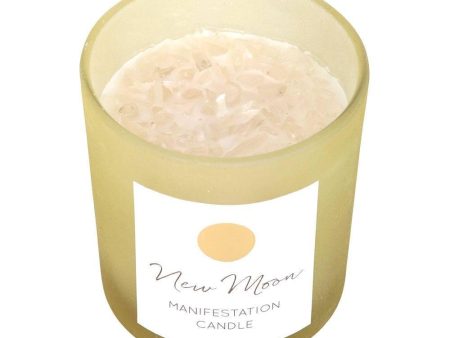 New Moon Wild Orange Manifestation Candle with Clear Quartz For Sale