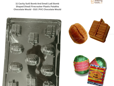 11 Cavity Sutli Bomb And Small Ladi Bomb Shaped Diwali Firecracker Plastic Patakha Chocolate Mould - 010 | PVC Chocolate Mould For Cheap