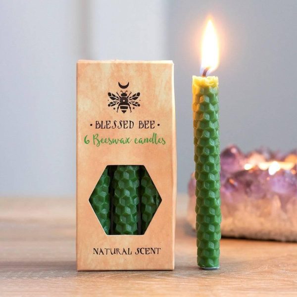 Set of 6 Green Beeswax Spell Candles Online now